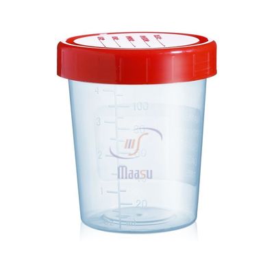 Recipiente de amostra plástico estéril 40ml da urina com a boca no tampão