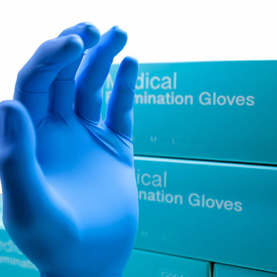 Luvas cirúrgicas do látex azul do OEM, luvas descartáveis do exame médico do látex